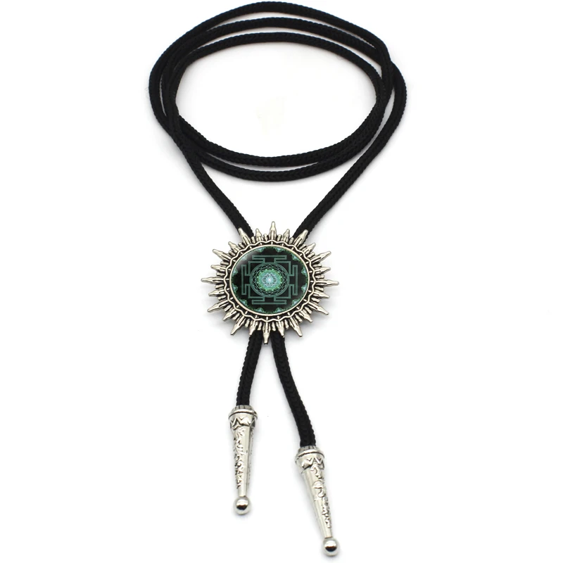 BOLO-002 Chakra Spiritual Buddhist Sri Yantra Western Bolo Tie Sacred Geometry Sri Yantra Jewelry Meditation Vintage Bolo Tie