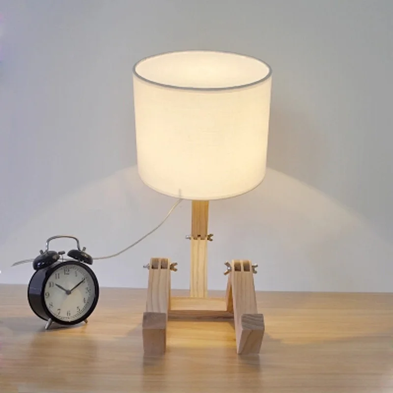 HQXING Modern Robot Shape Wooden Table Lamp E27 Lamp Holder 110-240V Parlor Indoor Study Desktop Lighting Free Shipping