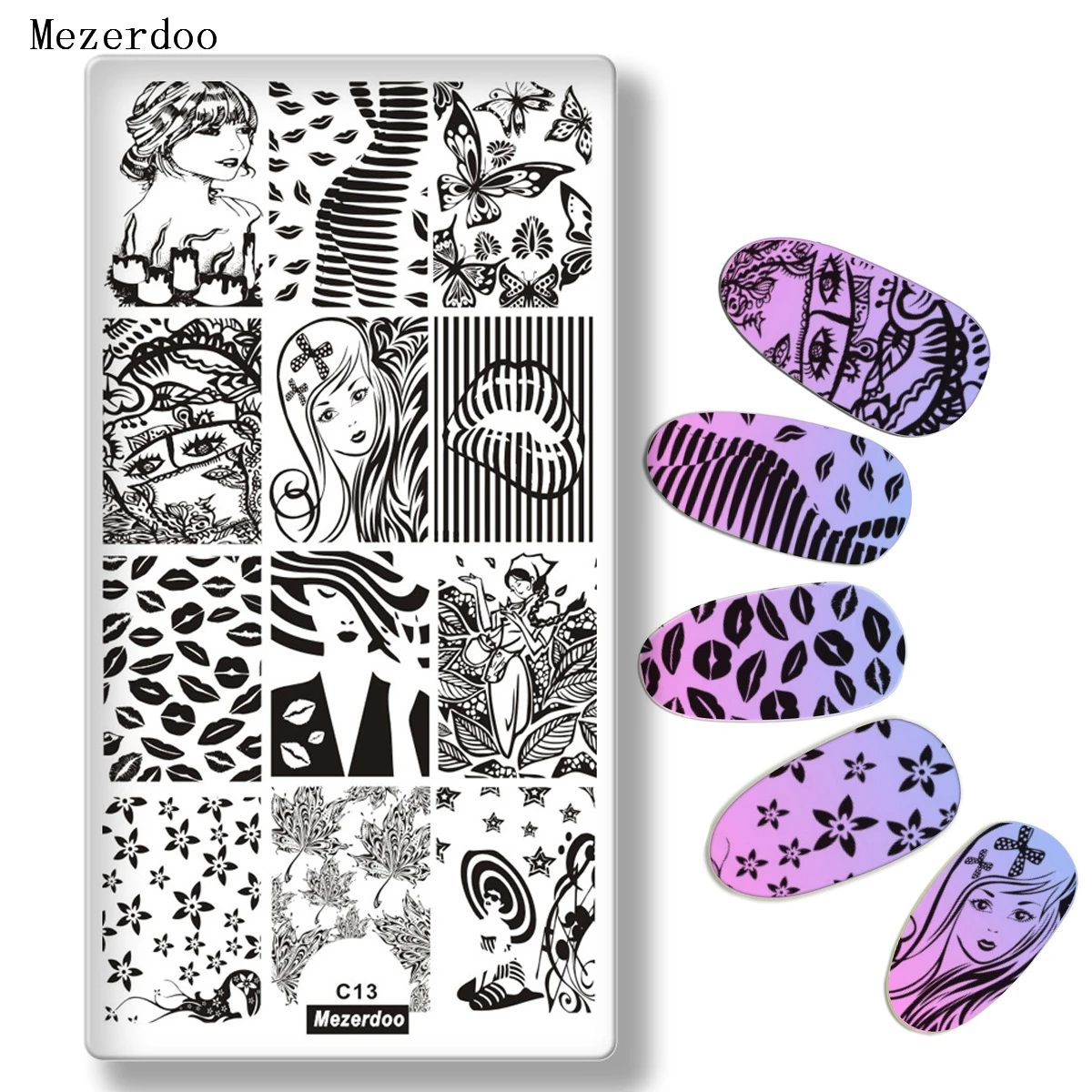 1Pcs Nail Stamping Template Cute Stripe Kiss Design Manicure Nail Stamping Plate DIY Stamp Nail Image Plate Tool Mezerdoo C13