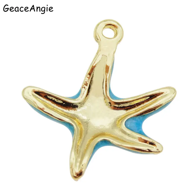 GraceAngie 6pcs/lot Golden Base Enamel Starfish shape charms Multi Color Pendant Jewelry DIY Necklace Making Bracelet Accessory