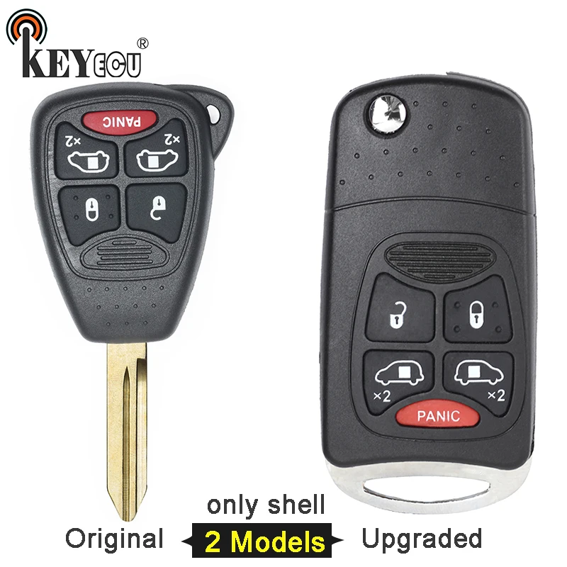 KEYECU for Chrysler Sebring PT Cruiser for Dodge Durango for Jeep Original/ Upgraded Flip 4+1 5 Button Remote Key Shell Case Fob