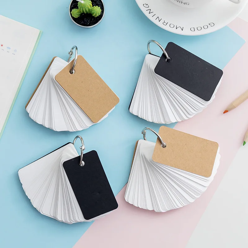 Black Kraft Cover Buckle Binder Note White Blank Paper Card Memo Pad Mini Notepad Loose-leaf Notes With Binding Ring Words Book