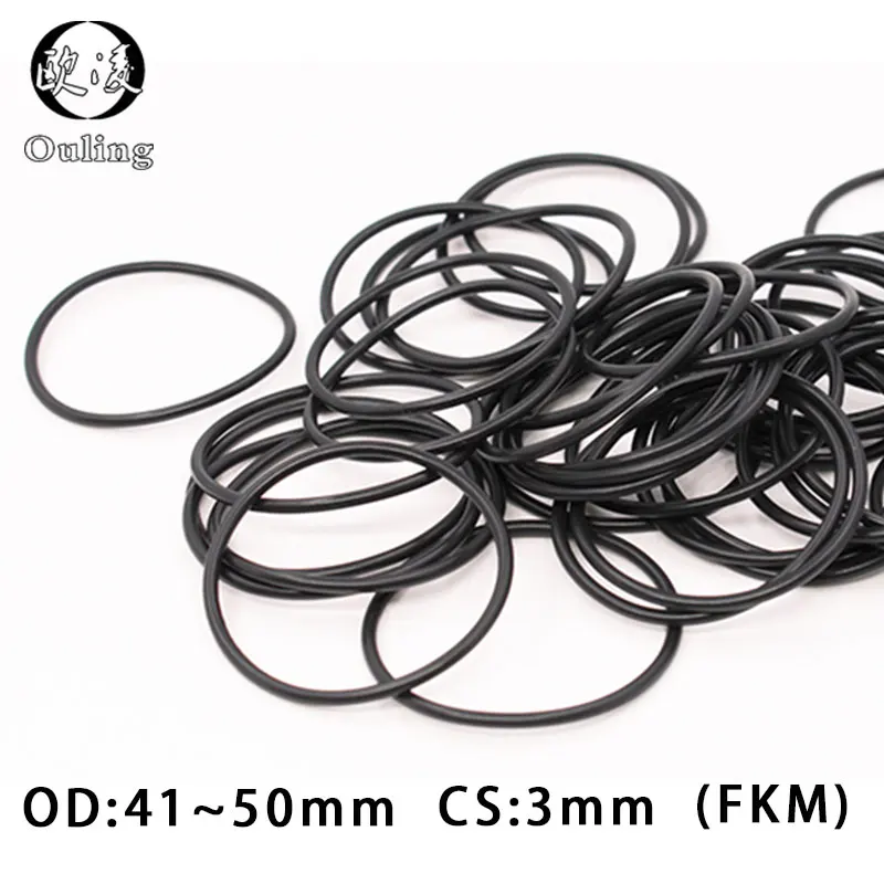 

5PC Fluorine rubber Ring Black FKM O ring Seal OD41/42/43/44/45/46/47/49/50*3mm Rubber O-Ring Seal Oil resistance Ring Gaskets