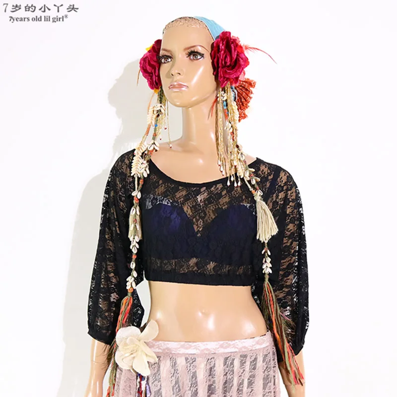 

Belly Dance Top Costumes New Style Senior Sexy Lace Bat Sleeve Blouse BRR41 50