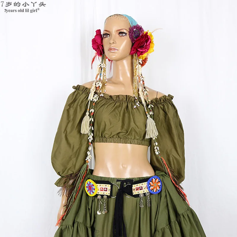 ATS BELLY DANCE Top Pirate Wench Gypsy Fairy Costume Peasant Crop Renaissance Blouse Tribal Choli  CEE01