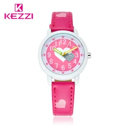 KEZZI Love Hearts child Watches Girl Leather Printing Strap Cartoon Kids Watch Students Quartz Wristwatch Casual Fashion Horloge