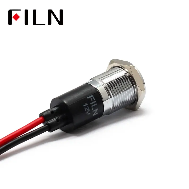 FILN 14mm Car dashboard Turn signal symbol led red yellow white blue green 12v led indicator light with 20cm cable