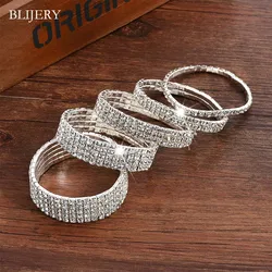 BLIJERY Shiny Crystal Bracelets For Women Gifts Silver Color Rhinestone Stretchy Bracelets & Bangles Female Wedding Prom Jewelry