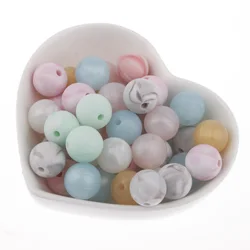 50PC Silicone Teething Beads Marble Metallic Round Baby Teether Bead DIY Baby Chew Silicone Teethers Necklace Baby Care