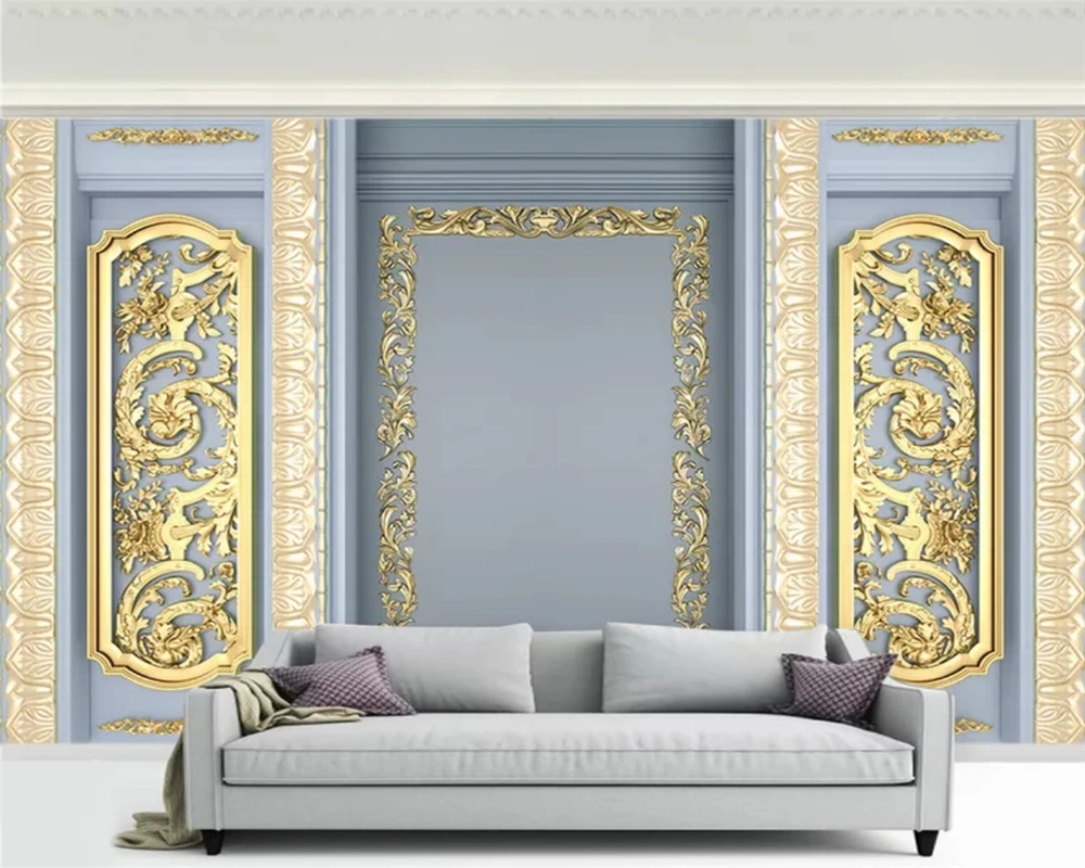 

beibehang Custom fashion personality wallpaper stereo horse European carved golden decorative lattice TV background papier peint