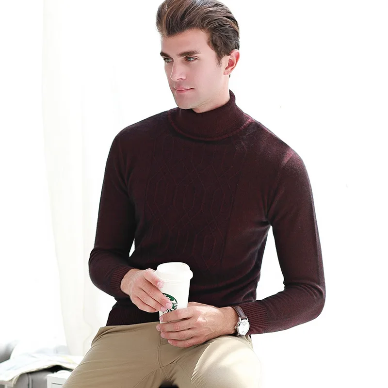 

Winter High Neck Thick Warm Sweater Men Turtleneck Brand Mens Sweaters Slim Fit Pullover Men Knitwear Male Double collar