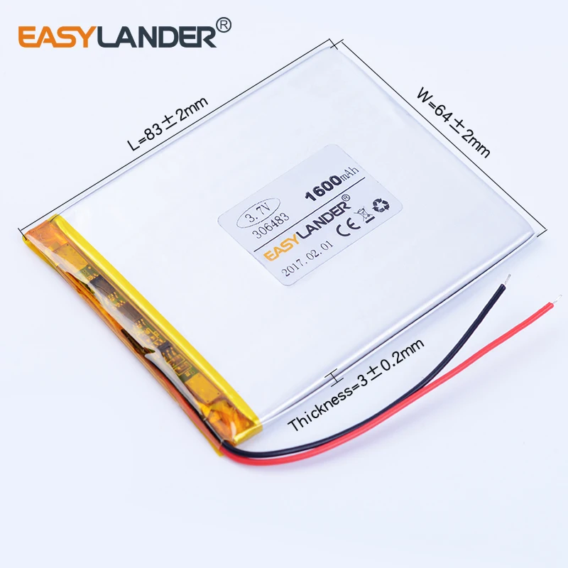 306483 3.7V 1600mAh Rechargeable Lithium Li-ion Polymer Battery