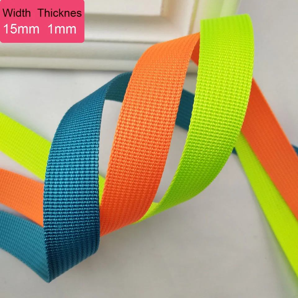 

50 Yards 15mm Width Polyester Nylon Webbing Strap Thickness 1mm For Bag Sewing Belt Backpack Strapping Tape DIY Craft 40 Colors