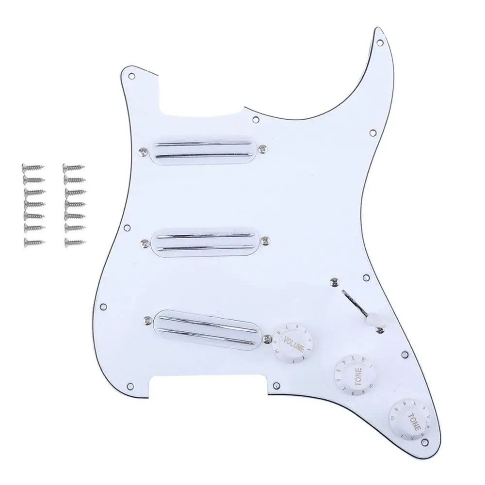 Musiclily 11-Hole SSS Prewired Loaded Pickguard with High Output Pickups for Fender Squier ST Guitar,3Ply White