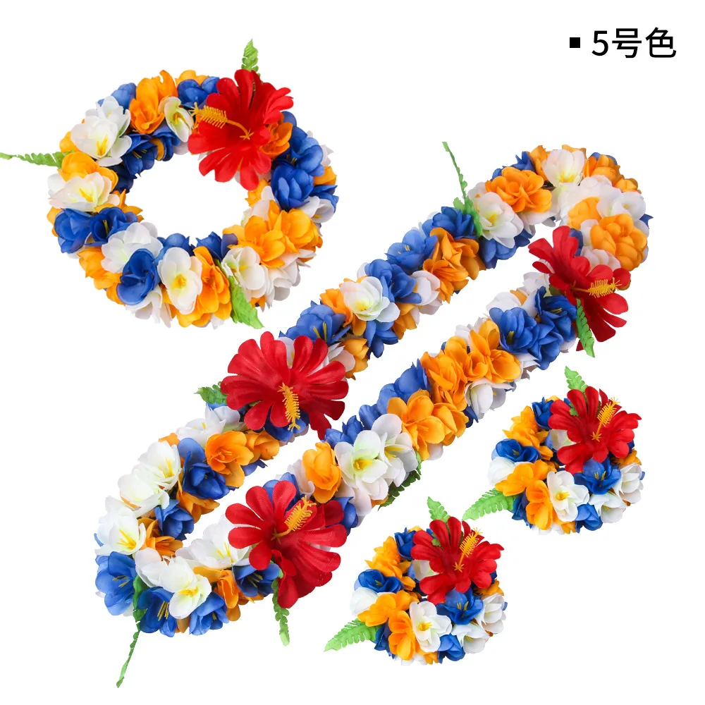 Hawaiian Garland with Artificial Flowers, Necklace, Headband Set, Wedding Fancy Dress, Beach Fun Party Decor, DIY Gift, High Qua