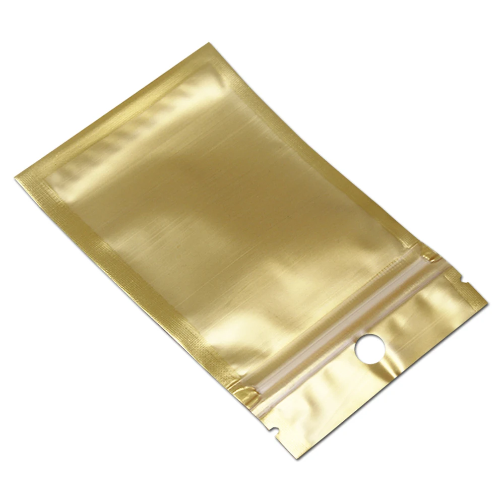 

7.5*12cm Gold / Clear Bag Plastic Self Seal Ziplock Zip Lock Bag Pouch Retail Zipper Storage Packaging Poly Bag With hang Hole