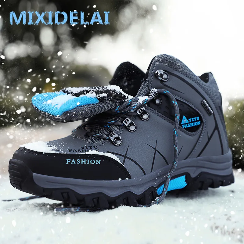 MIXIDELAI Men Boots Winter With Plush Warm Snow Boots Casual Men Winter Boots Work Shoes Men Footwear Fashion Ankle Boots 39-47