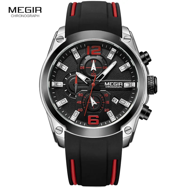 Mannen Siliconen Sport Leger Quartz Horloges Zwarte Lichtgevende Chronograaf Stopwatch Klok Man Relojios Masculino 2063GS-BK-1