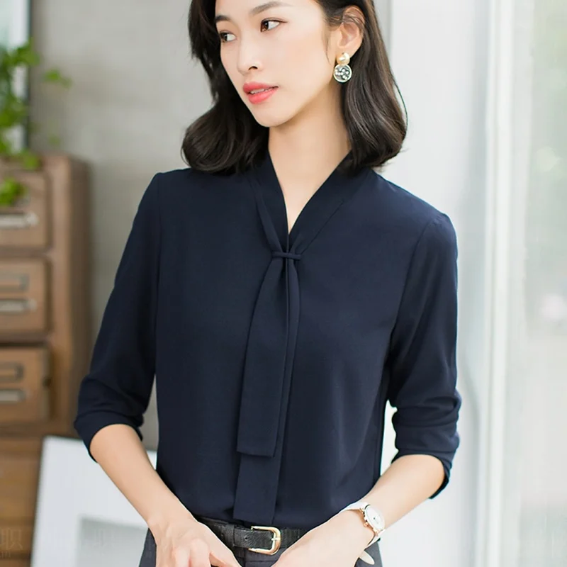 Atasan Wanita Musim Panas 2019 Korea Pakaian Kantor Wanita Blus Bisnis OL Korea Fashion Wanita Pakaian 2019 Kaos Wanita DD2078