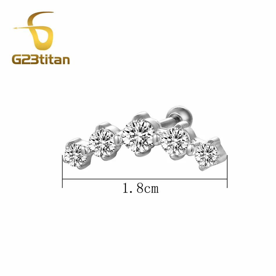 1PC White Crystal Stainless Steel Ear Piercing Studs Cartliage Tragus Helix Piercing Earring 16G Barbell Gothic Body Jewelry