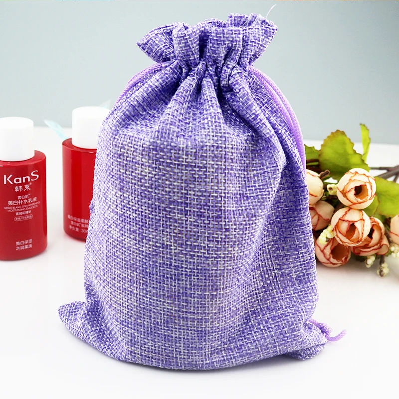 10x Violet Jute Bags For Packing Drawstring Gift Bag Incense Storage Cosmetic Jewel Accessories Sachet Packing Linen Bag 10x14cm