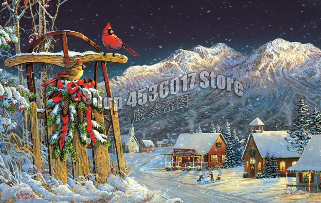 Diy Diamond Painting Cardinals Winter Christmas Landscape Diamond Mosaic Sets Embroidery Needlework Crafts Home Decoration Full