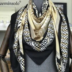 Szalik szal kobiety kwiatowy Print chustka 100% Twill szale jedwabne kwadratowe chustki Foulards Femme szalik hidżab Stole 130*130cm