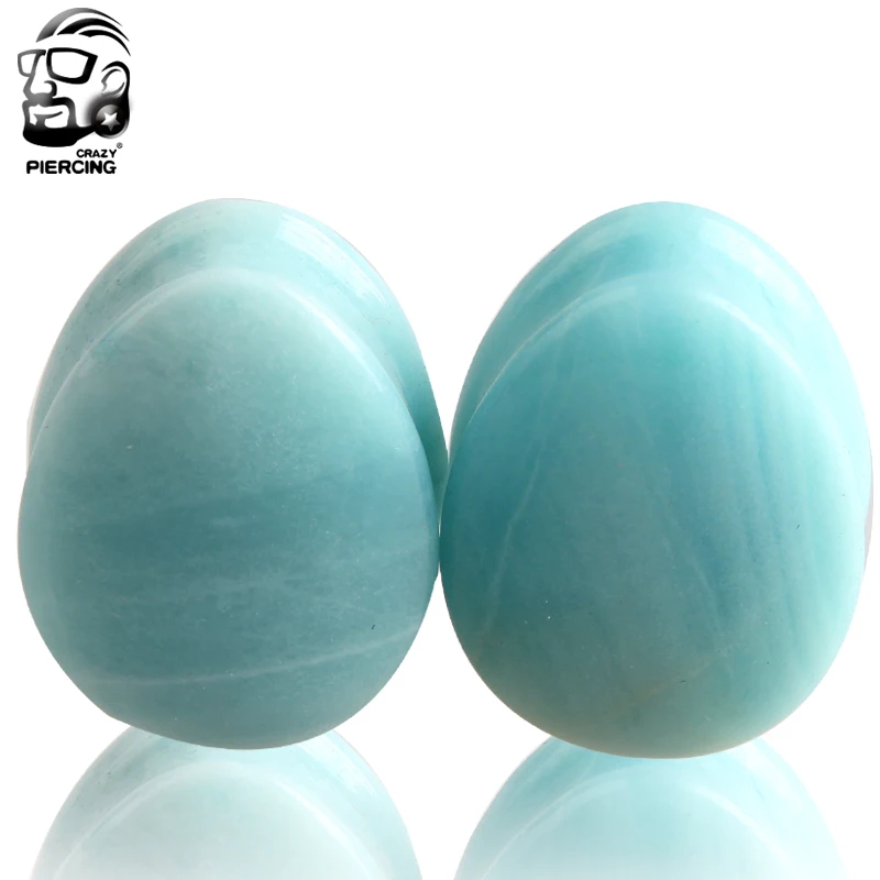 Teardrop Amazonite stone Ear Plugs Tunnel Piercings  Earring Gauges Ear Expanders Stretcher Plug Ear Body Piercing Jewelry