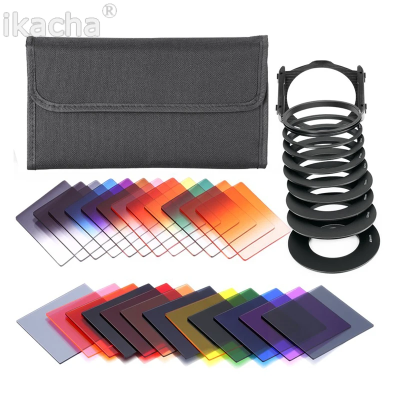 24pcs ND + Graduated Filters + 9pcs Adapter Ring + Lens Hood Filter Holder for Cokin p Series for All Cameras