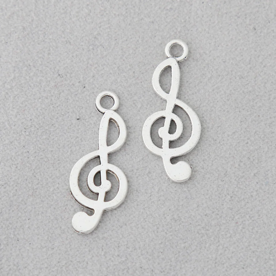 RAINXTAR Antique Silver Color Music Sign Alloy Jewelry Charms 10*25mm 20pcs AAC1806