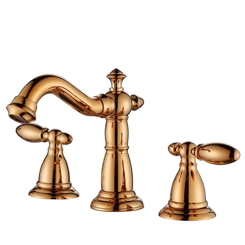 

Rose gold solid brass 2-Handle Widespread Bathroom Sink Faucet Luxury Lavatory Faucet Mixer Double Handle Tap Deck Mounted