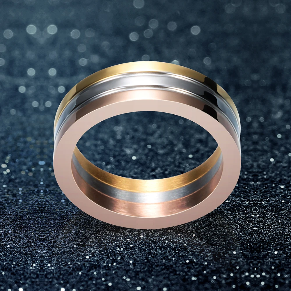 Simple Three-Color Colorful Ring Fashion stainless steel jewelry rings