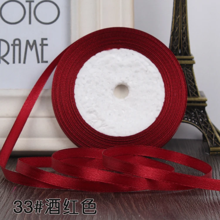 Pretty 6MM Burgundy Silk Satin Ribbon Wedding Party Decoration Invitation Card Gift Wrapping Scrapbooking Supplies Riband (22M)