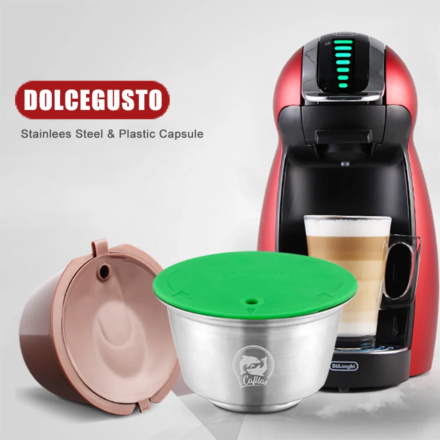 STAINLESS STEEL Metal Reusable Dolce Gusto Capsule & 3rd Plasti ForNescafe Coffee Machine Refillable Dolci Filter Dripper Tamper