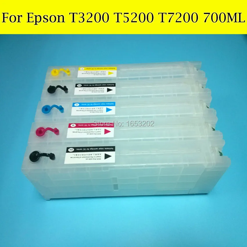 

5 Color 700ML Refillable Ink Cartridge For Epson T3200 T5200 T7200 Printer Plotter WIth Permanent chip