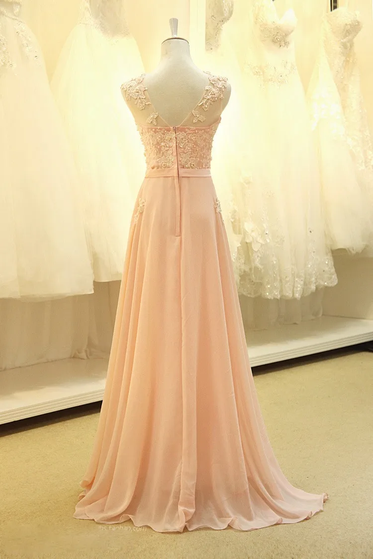 floor length formal Bridesmaid Dresses 2018 new Elegant pink A-line lace chiffon maxi long dress women weddings prom party dress