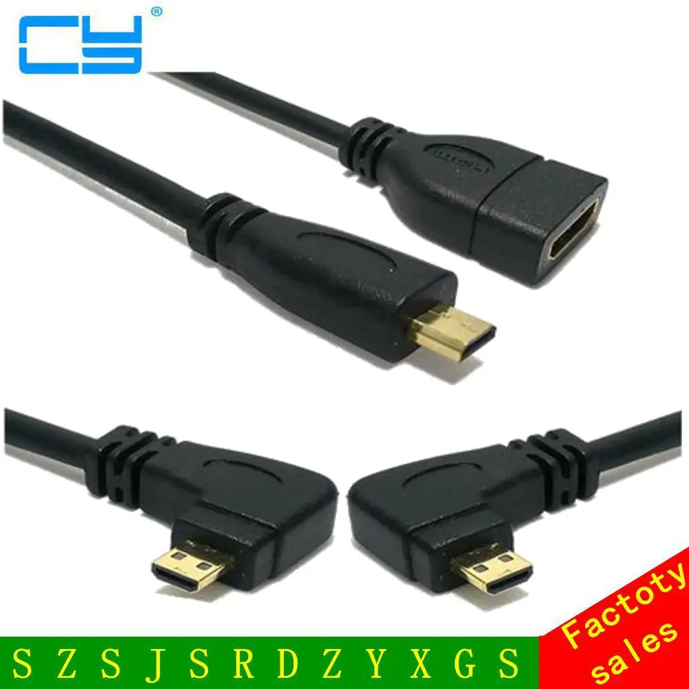 

Left & Right Angled Gold Plated Micro HD-compatible male to HD female Adapter cable 15cm for HDTV Video Micro-HD Cable