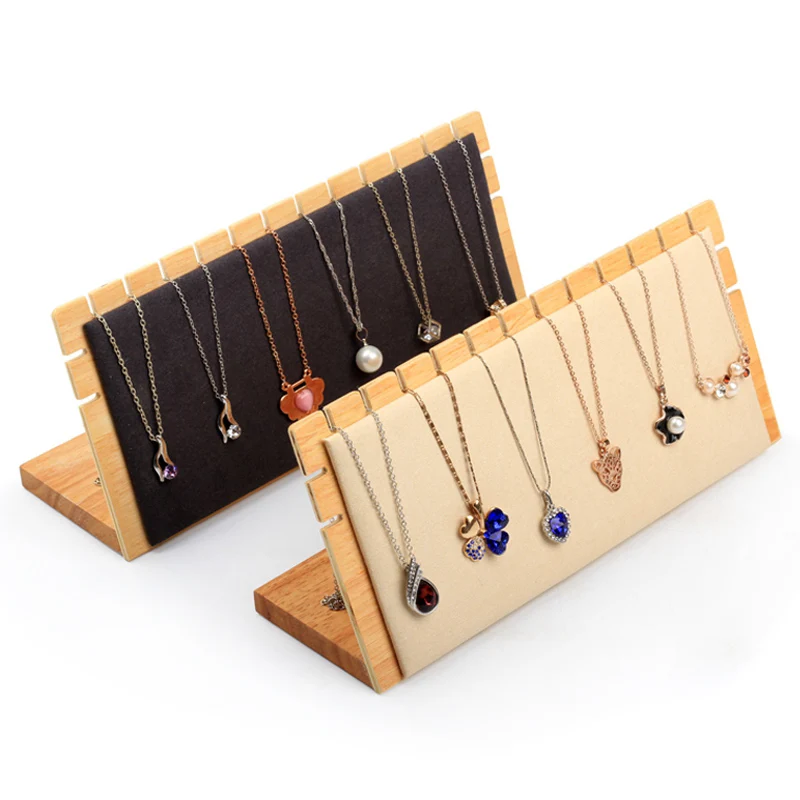 Présentoir de colliers en bois massif en forme de L, accessoires de présentation de bijoux, support de rangement créatif pour colliers et pendentifs