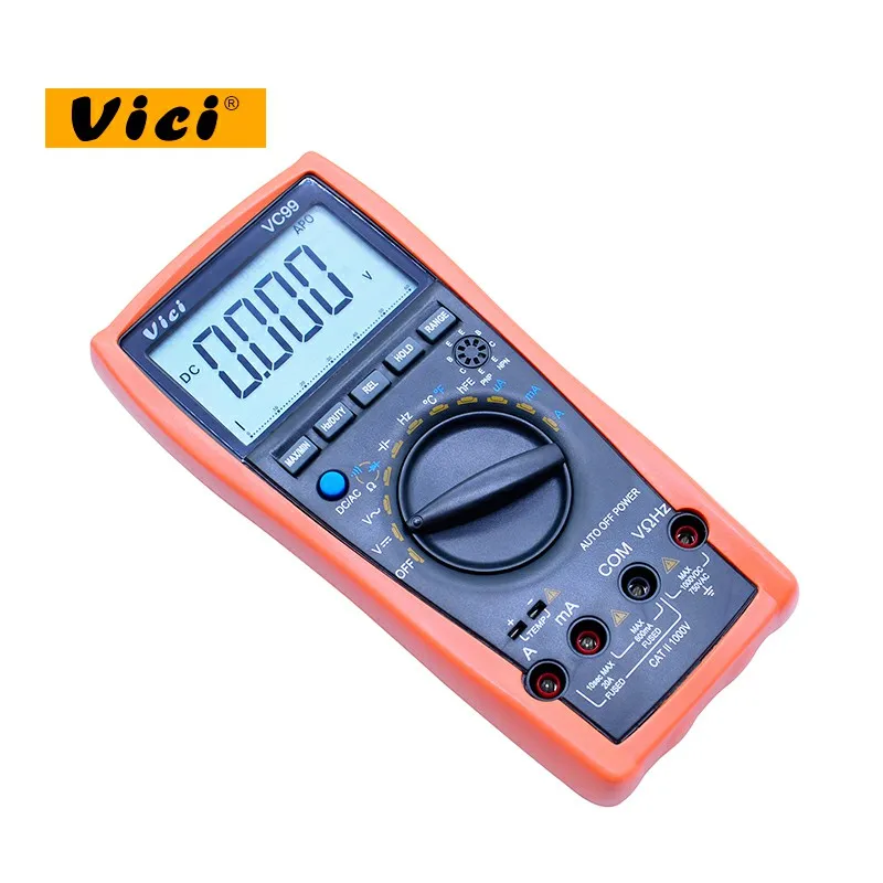 Imagem -04 - Vaqui Vc99-multímetro Digital Lcd de 1000v ac dc Resistência Capacitância Medidor Mais Termômetro de Casal Testador com Bolsa