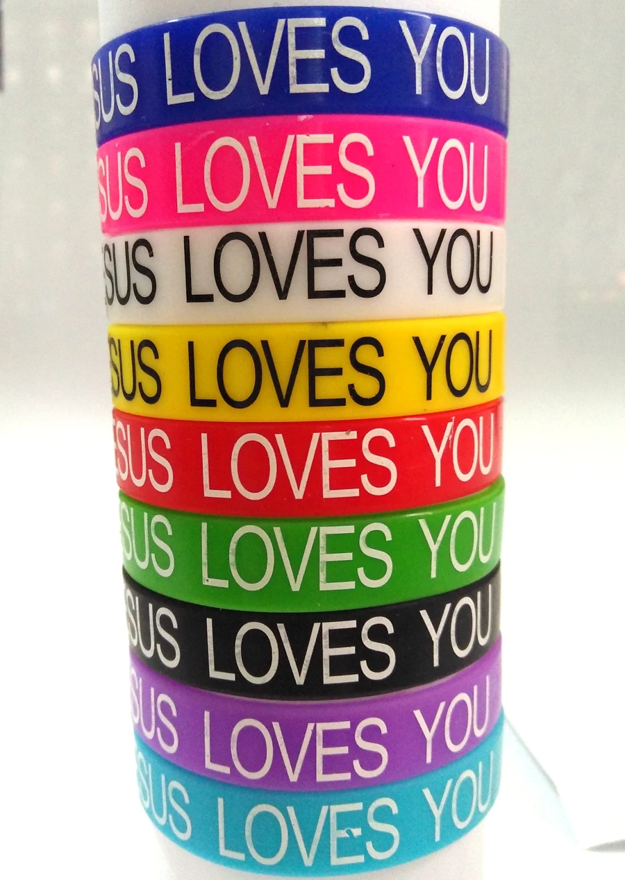 50pcs JESUS silicone Bracelets JESUS LOVES YOU rubber Wristbands Men Women Religious Cuff Children Jesus Jewelry Wholesale