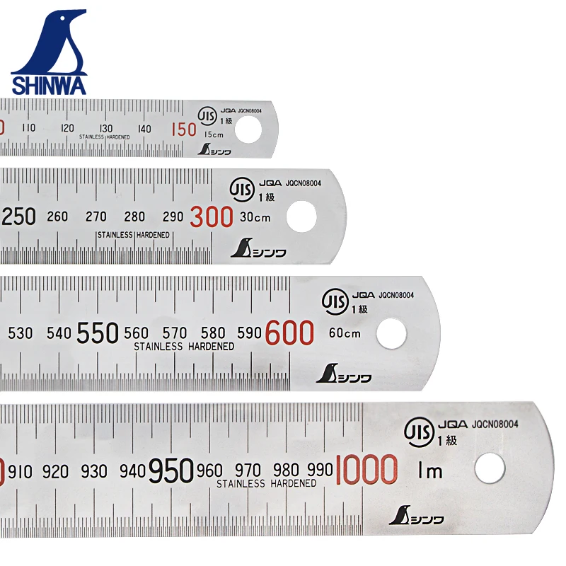 SHINWA-Règle en Acier Inoxydable, Épaisse, 15 30 60 100cm