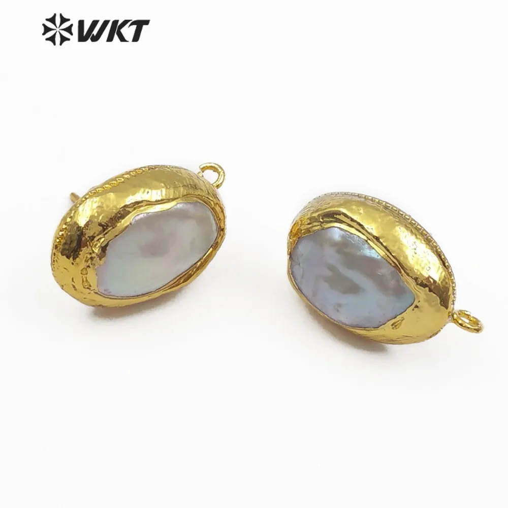 

WT-JF303 Natural Pearl Jewelry Oval Shape Freshwater Pearl With Gold Trim Stud Earring Accessories For Women Making 10*12MM