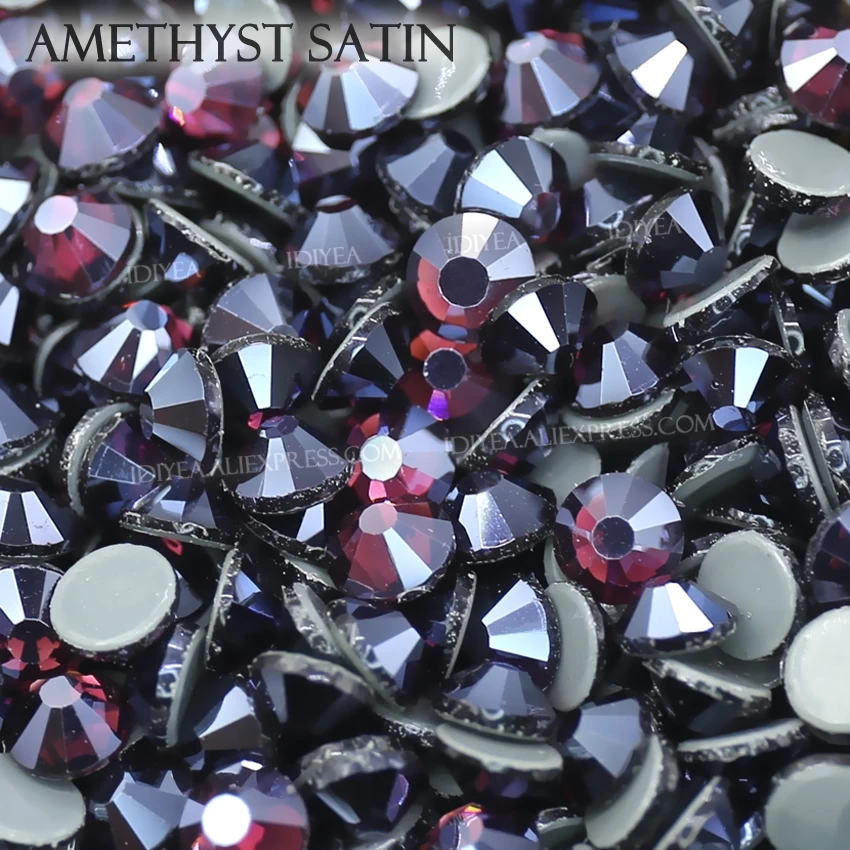 Amethyst Satin glass flat back rhinestones hotfix crystal stones strass glitters accessoires for 3d art garment applique dresses