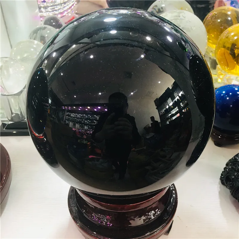 4cm-12cm +Stand Natural Black Obsidian Sphere Large Crystal Ball Healing Stone+pedestal