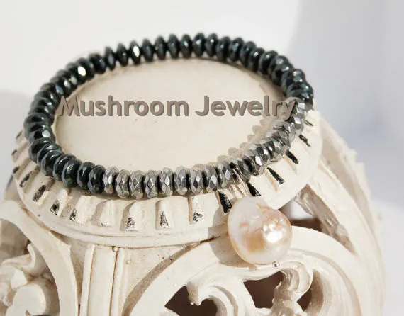 Faceted Rondelles Silve Hematite Bracelet Simple Bracelet baroque Pearl Stretch Bracelet