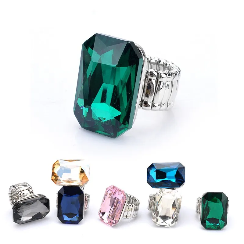 Personality Elegant 7 Colors Big Ring For Women Big Resin Stone Fashion Elastic Stretch Finger Rings Christmas Jewelry