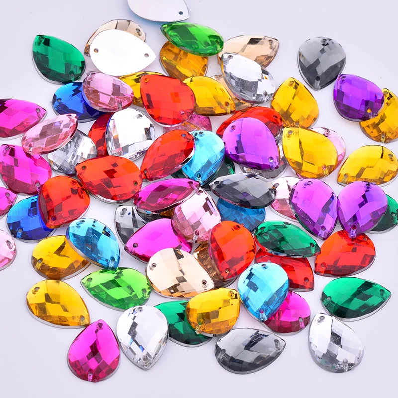 13*18mm Mix Color Sewing Acrylic Rhinestones Drop Shape Clear Crystals Stones Sew On Flatback Strass Beads For Clothes Crafts