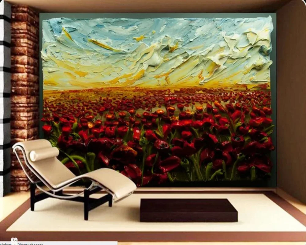 

Custom 3D stereoscopic wallpaper, rose oil painting for the living room bedroom TV background wall waterproof wallpaper