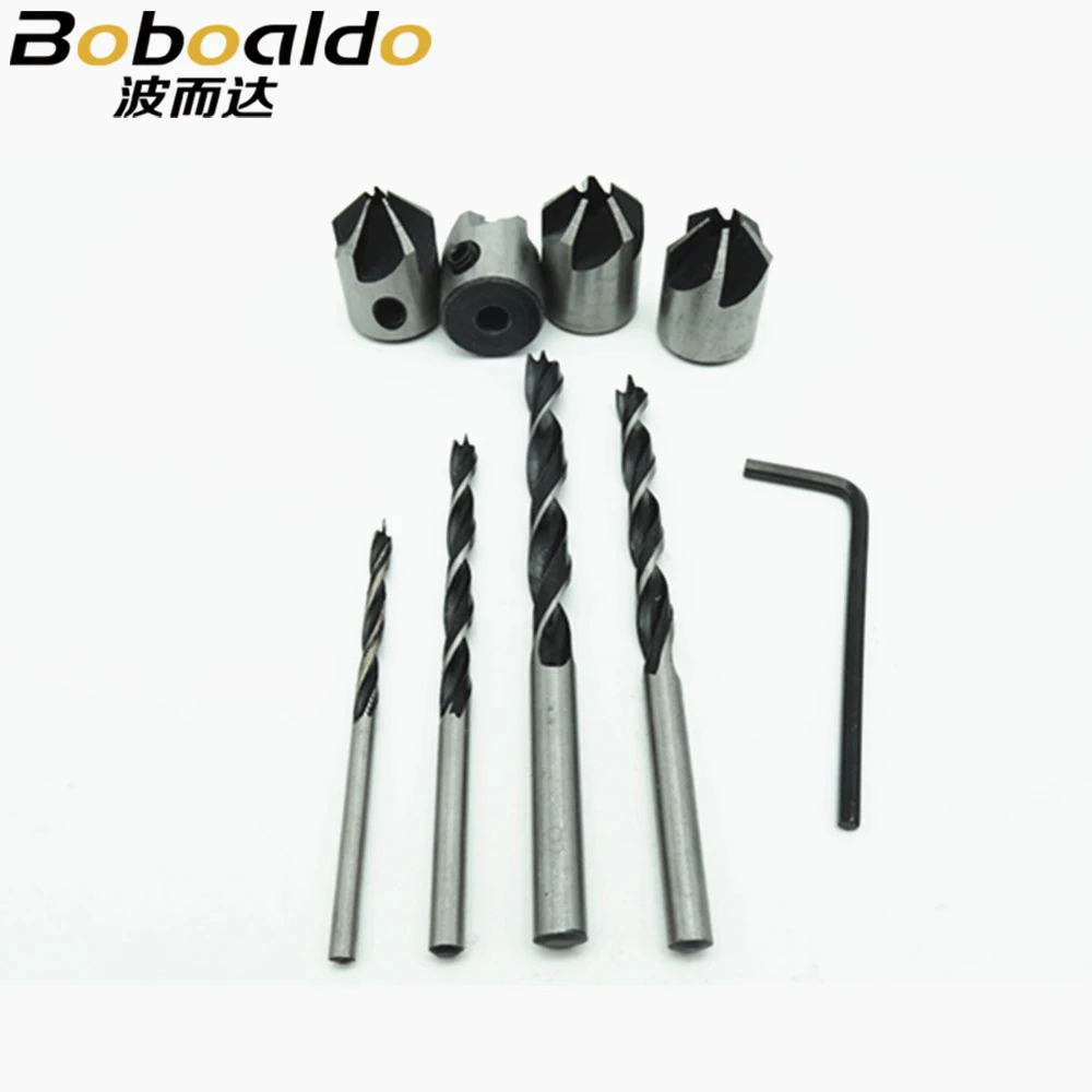 HSS 5 플루트 카운터 싱크 드릴 비트 세트, 목공 리머 목공 모따기 엔드 밀링 목재 도구, 3mm-6mm ZK74, 4 개