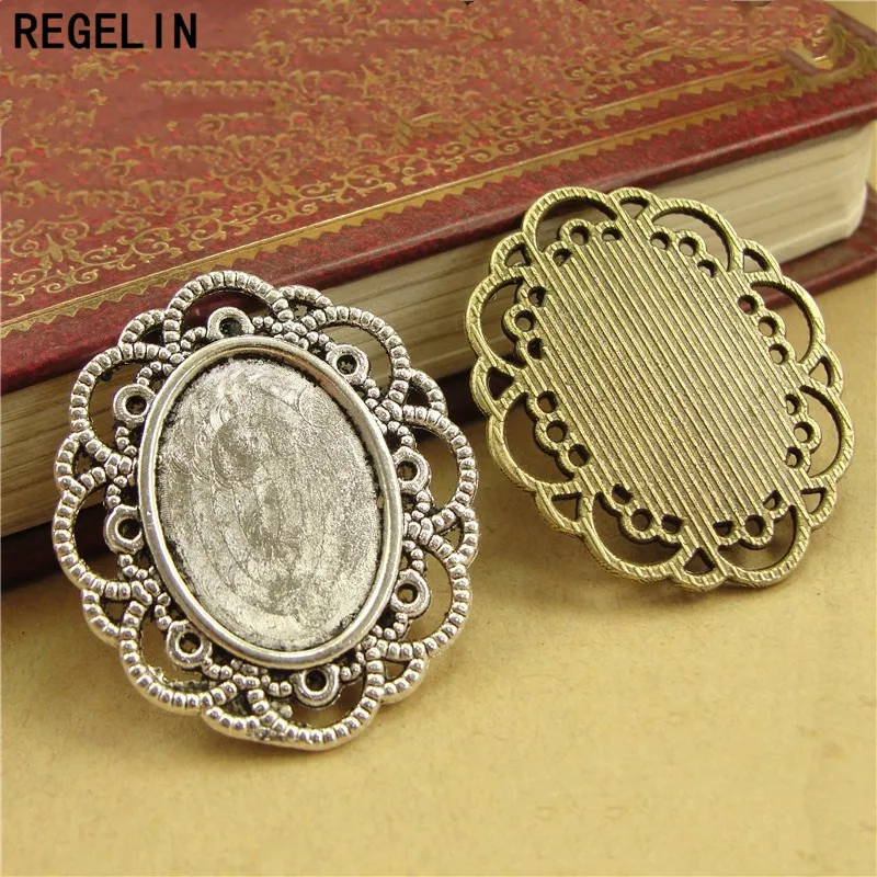 REGELIN Oval Pendant Settings Cabochons Bases Blank Bezel Trays 10pcs/lot Fit 13x18mm Cabochon Cameo DIY Necklace Findings